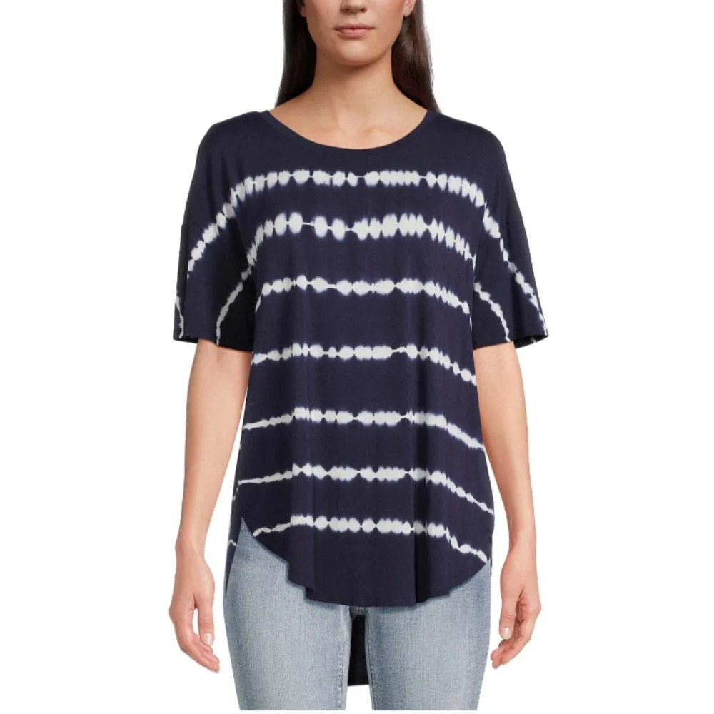 Time and Tru Women's Size L (12-14) Crewneck Tunic Tee w/Short Sleeves Dark Navy